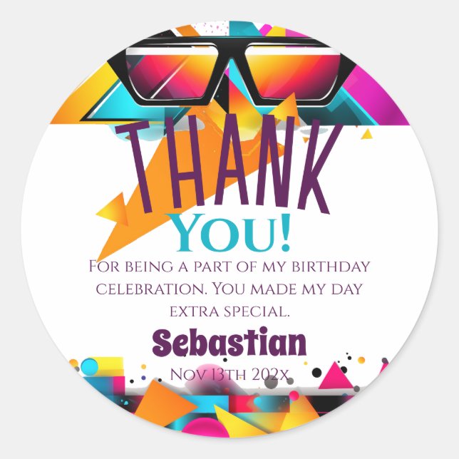 Adesivo Redondo Favorito de Festa de aniversário Disco (Frente)