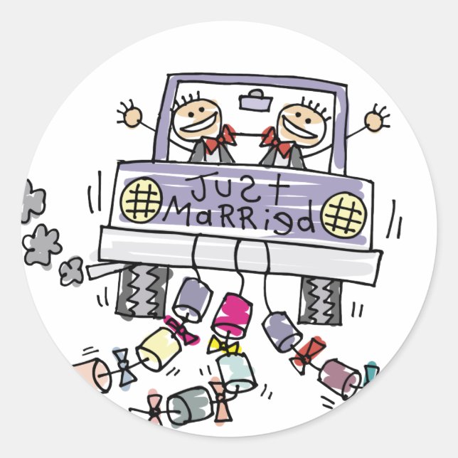 Adesivo Redondo Favoritos de Casamento de Gay recem casados (Frente)