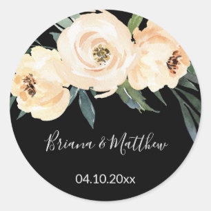 Adesivo Redondo Favoritos de casamento em aquarela Floral Bege Pre