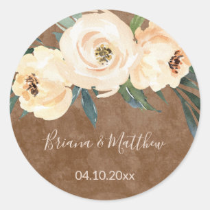 Adesivo Redondo Favoritos de casamento Floral Beige Blush Clássico
