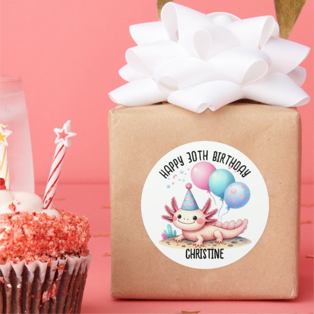 Adesivo Redondo Favoritos de Festa de aniversário axolotl, cor-de- (Festa)