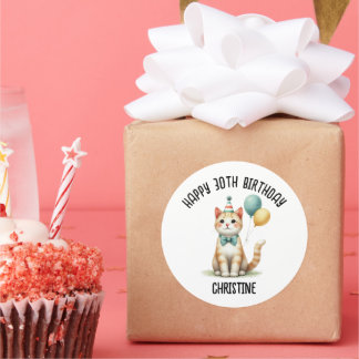Adesivo Redondo Favoritos de Festa de aniversário de gato bonito