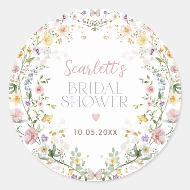 Adesivo Redondo Favoritos de Noiva para Chás de Bebê com Campo de  (Frente)
