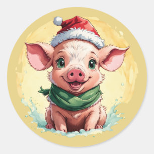 Adesivo Redondo Favoritos Engraçados de Natal Animal - Leitão 1