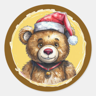 Adesivo Redondo Favoritos Engraçados de Natal Animal - Urso de Ted