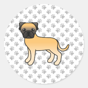 Adesivo Redondo Fawn Bullmastiff - Cão de Cartoons Bonitos