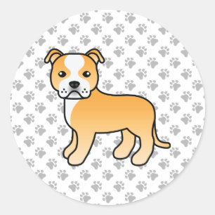 Adesivo Redondo Fawn E White Staffordshire Bull Terrier Dog