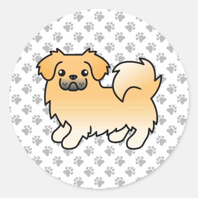Adesivo Redondo Fawn Tibetan Spaniel Cute Cartoon Dog (Frente)