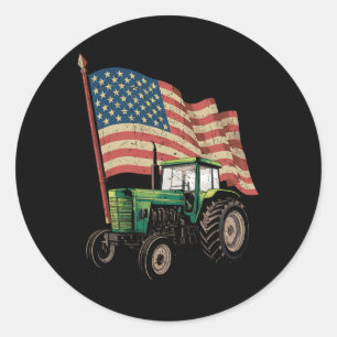 Adesivo Redondo Fazenda Agrícola Trator Usa Flag Trator American