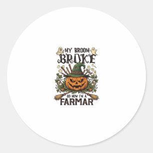 Adesivo Redondo Fazenda da Vassoura Quebrada Abóbora de Halloween