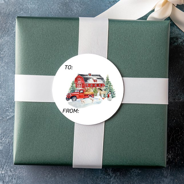 Adesivo Redondo Fazenda de Animais do Celeiro de Férias de Inverno (Criador carregado)