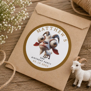 Adesivo Redondo Fazenda de Animais Fofos Cabra Festa de Aniversári