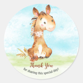 Adesivo Redondo Fazenda de Chá de fraldas de Cavalo de Aquarela Ob