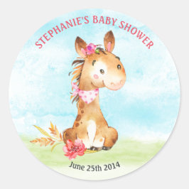 Adesivo Redondo Fazenda de Chá de fraldas de Cavalo de Garota de Á