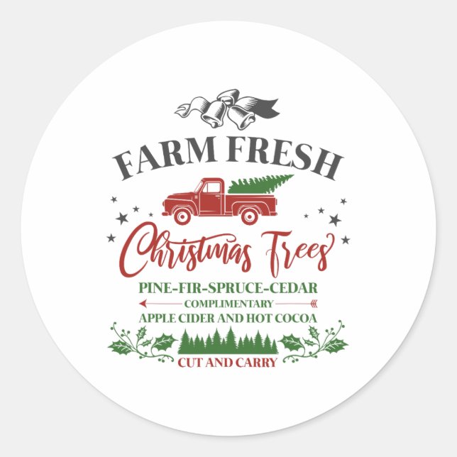 Adesivo Redondo Fazenda de Natal Férias da Família, Árvores de Nat (Frente)