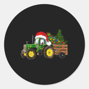 Adesivo Redondo Fazenda de Natal Trator Tree Luzes Santa Hat Xmas