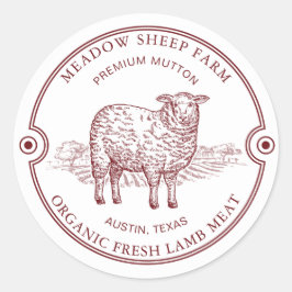 Adesivo Redondo Fazenda do logotipo Rustic Sheep Lamb Campos Ruas
