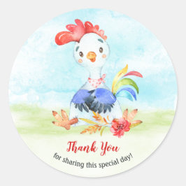 Adesivo Redondo Fazenda do Watercolor Rooster Obrigado