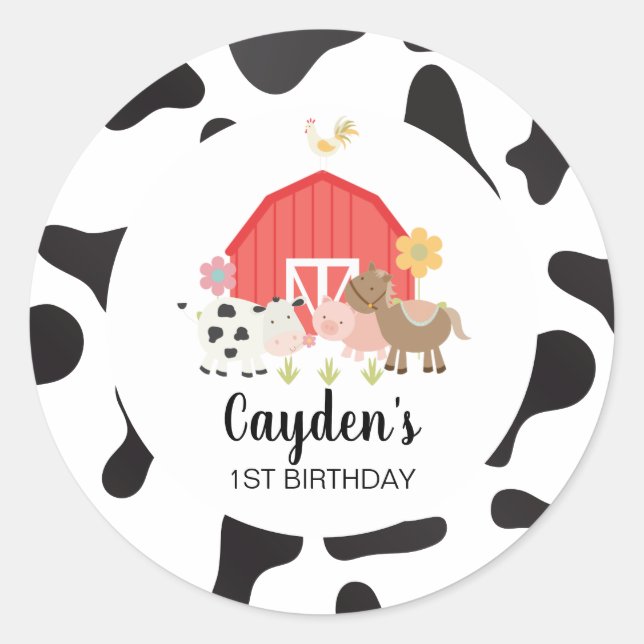 Adesivo Redondo Fazenda Festa de aniversário animal obrigado você  (Frente)