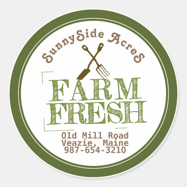 Adesivo Redondo FAZENDA FRESCA 'CARIMBO' verde esmaecido em branco (Frente)
