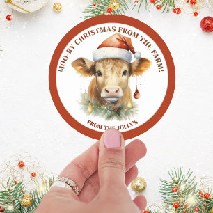 Adesivo Redondo Fazenda personalizada Vaca Natal