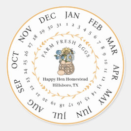 Adesivo Redondo Fazenda Personalizável Cartonagem de Ovo Fresco Da