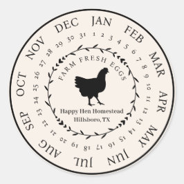 Adesivo Redondo Fazenda Personalizável Cartonagem de Ovo Fresco Da