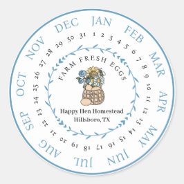 Adesivo Redondo Fazenda Personalizável Cartonagem de Ovo Fresco Da