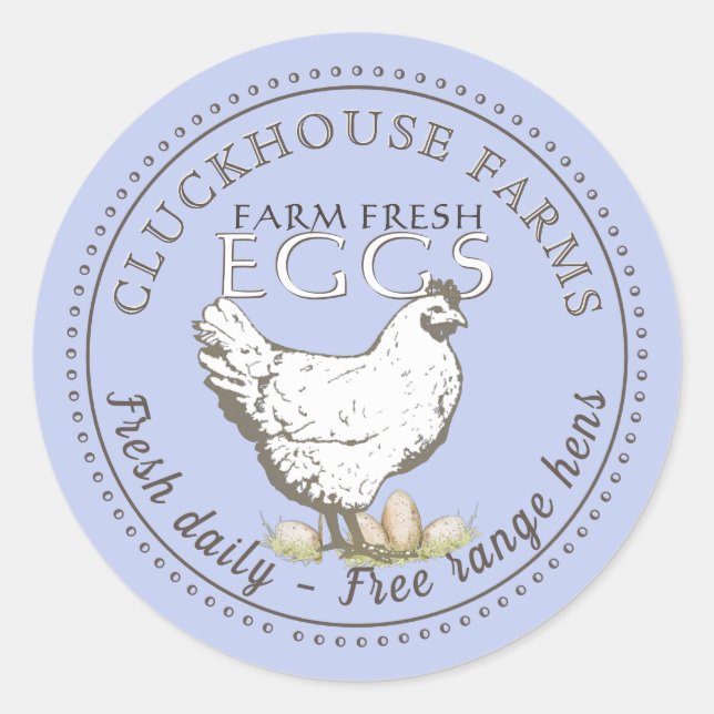 Adesivo Redondo Fazenda Rótulo da Cartonagem de Ovos Frescos Vinta (Frente)