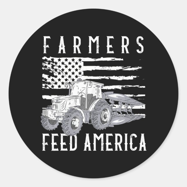 Adesivo Redondo Fazenda Trators USA Flag Farmers Feed America