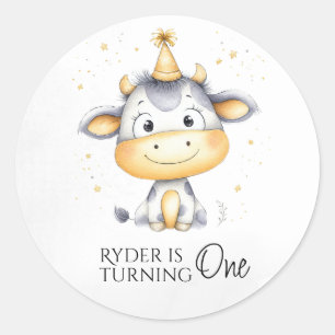 Adesivo Redondo Fazenda Vaca Primeiro Aniversário, Vinhetas