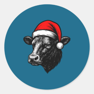 Adesivo Redondo Fazendeiro de Black Angus Natal Vaca Chapéu de Pap