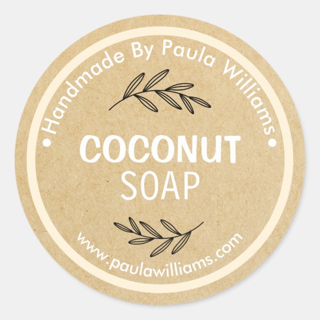 Adesivo Redondo Fazer De Sabão Feito À Mão Com Folhas No Artesanat (Frente)