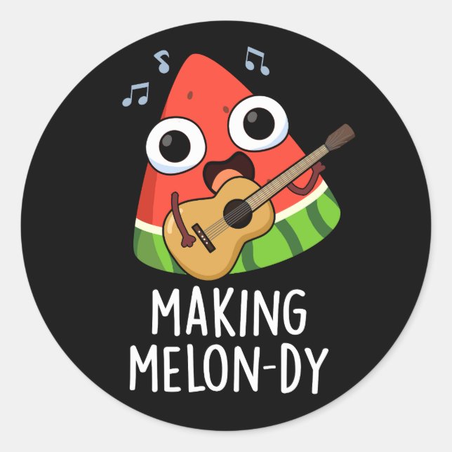 Adesivo Redondo Fazer Melon-dy Funny Melon Pun Dark BG (Frente)