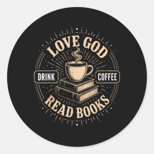 Adesivo Redondo Fé Cristã Jesus Livros Café Crente