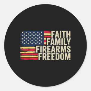 Adesivo Redondo Fé Família Armas Liberdade - Bandeira Americana
