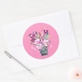 Adesivo Redondo Fé Inspiradora Esperança Ama Balde Rosa Flor