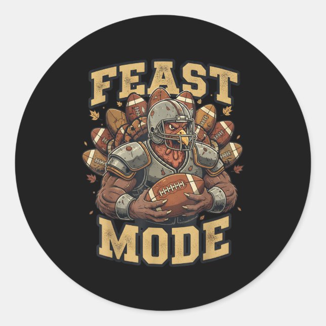 Adesivo Redondo Feast Mode Turkey Football Thanksgiving Funny Vint (Frente)