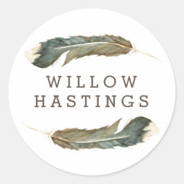 Adesivo Redondo Feather Watercolor Duo