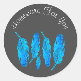 Adesivo Redondo Febre azul com penas azuis e cinzas