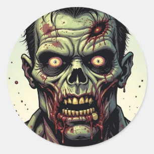 Adesivo Redondo Feche um Zombie de Arte Pop