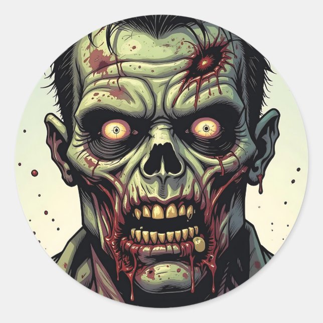 Adesivo Redondo Feche um Zombie de Arte Pop (Frente)