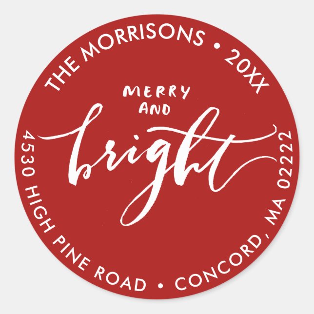 Adesivo Redondo Fecho de Envelope de Natal Brilhante feliz (Frente)