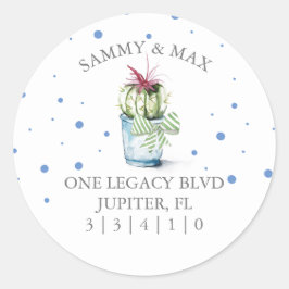 Adesivo Redondo Fecho de Envelope de Retorno de Cactus Azul-Corte