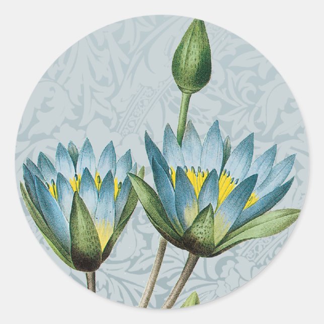 Adesivo Redondo Fecho de Envelope Floral de Lotus Azul (Frente)