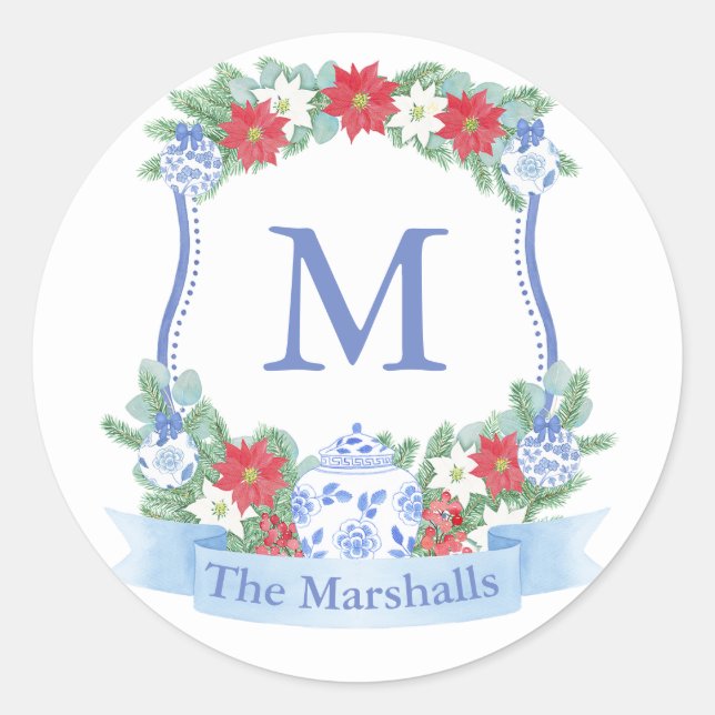 Adesivo Redondo Fecho de Envelope Monograma Tradicional de Natal (Frente)