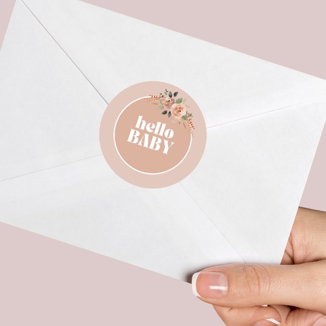 Adesivo Redondo Fecho de envelope, Olá, querida, Chá de fraldas mo (Criador carregado)