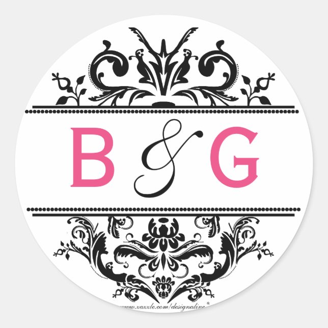 Adesivo Redondo Fecho de Envelope Rosa Preto e Quente (Frente)