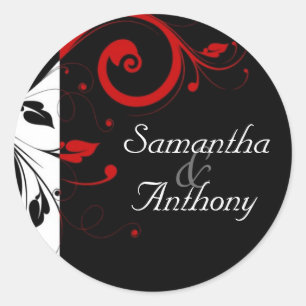 Adesivo Redondo Fecho de Envelope Vermelho, Branco e Preto