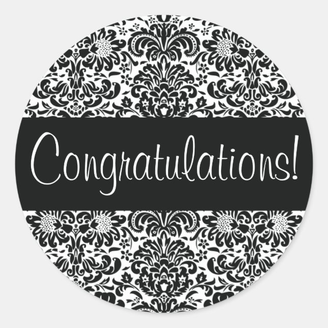Adesivo Redondo Fecho do envelope do Damask de parabéns (Frente)